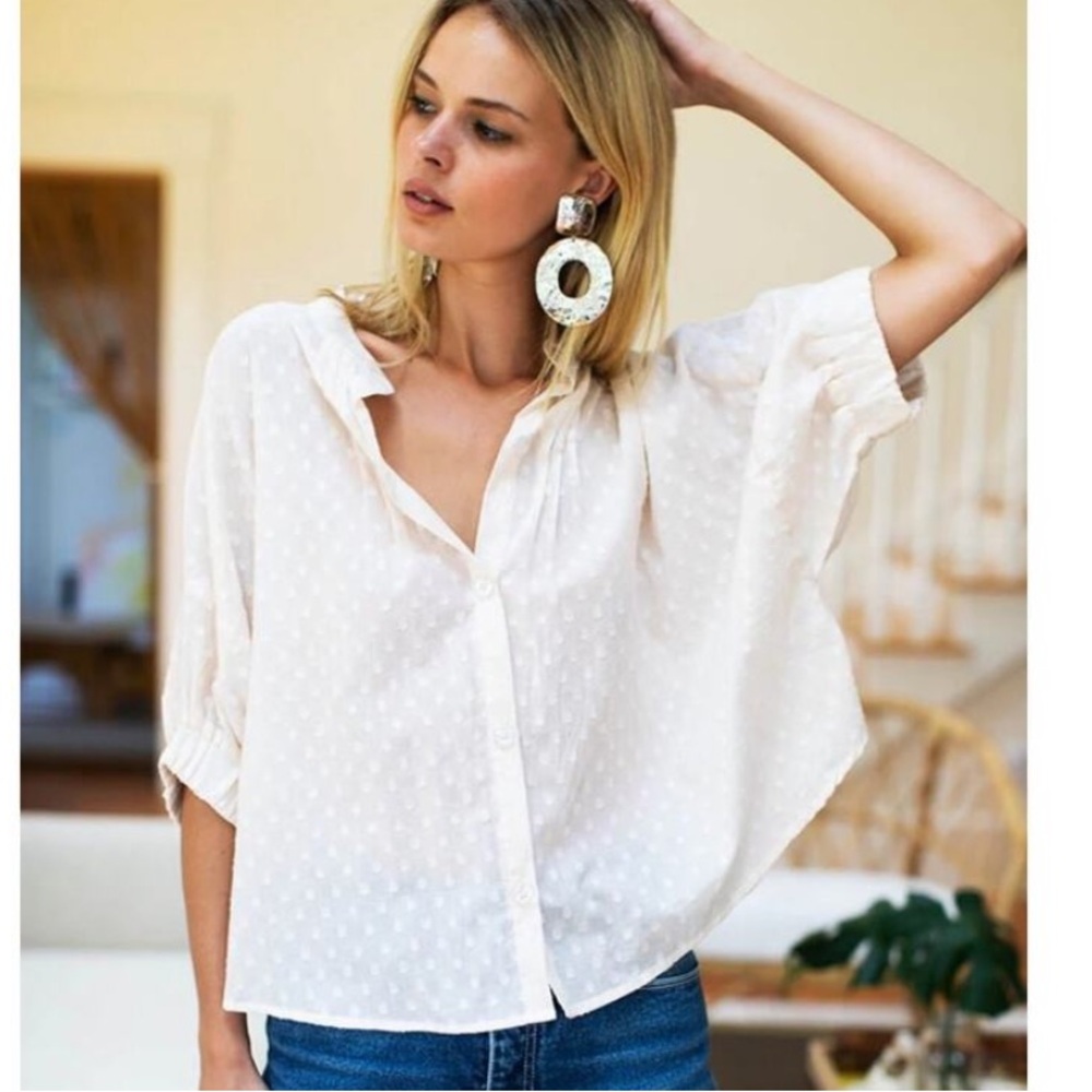 Emerson Fry India Collection Mandarin Collar White Boxy Top